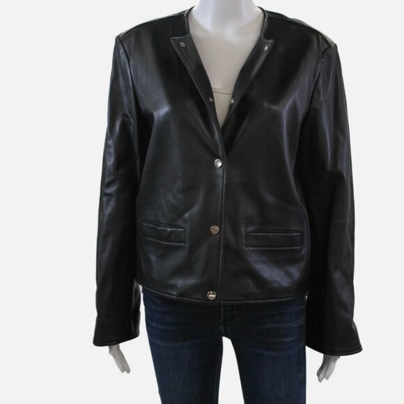 Theory The Crop Cropped Leather Boxy Lady Blazer Jacket size 10 - Picture 4 of 8